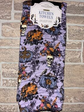 Viral Envogue Halloween purple skull & pumpkin Kitchen Towels